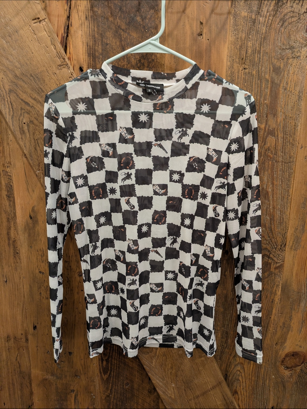 Long Sleeve Checkerboard Tunic Top in Black & White